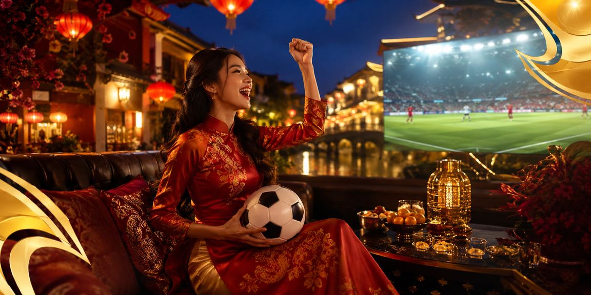Người chơi tại Hội An mặc áo dài theo dõi kết quả cá cược bóng đá trên điện thoại