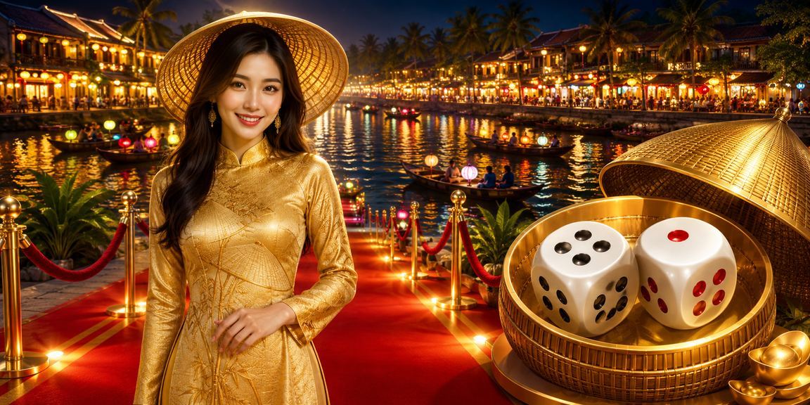 Không khí lễ hội Hội An với xúc xắc tài xỉu và áo dài truyền thống Việt Nam